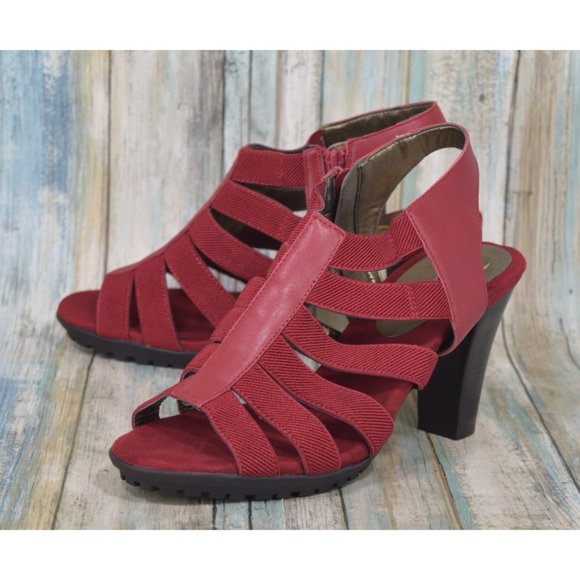 Aerosoles Stage Lights Size 11 Red Strappy Sandals Ankle Strap Heels